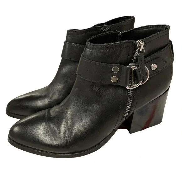 Marc Fisher Western Black Leather Boots Block Heel - Picture 2 of 13